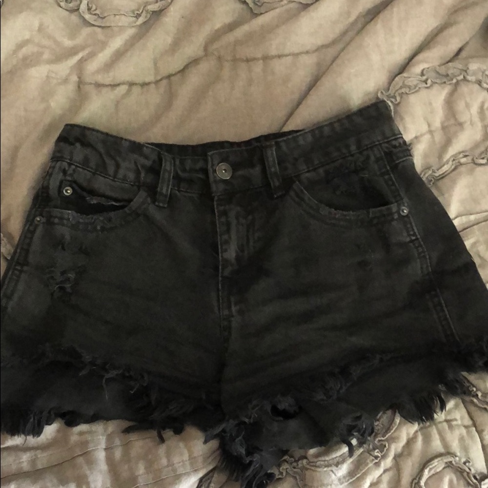 Black denim shorts